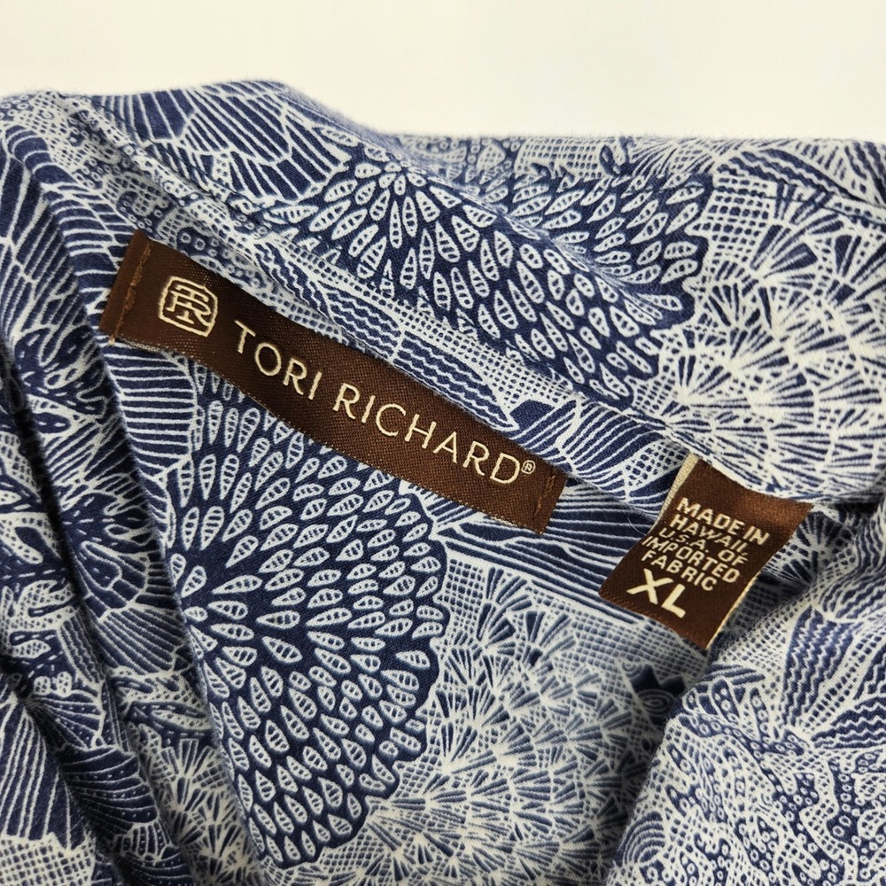 Tori Richard Shirt Mens Extra Large Button Good Reef Hawaiian Short Sleeve Blue - Picture 4 of 9